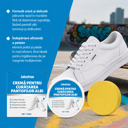 Cremă Premium pentru Curățarea Pantofilor Albi – Fără Apă, Rezultat Rapid
