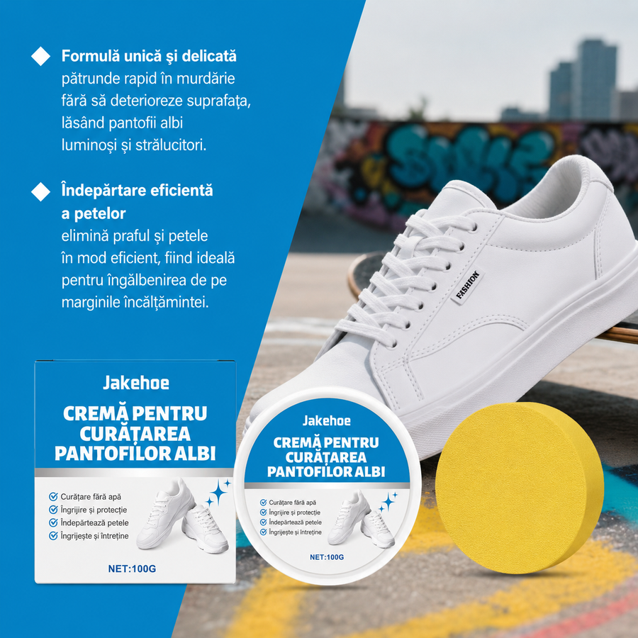 Cremă Premium pentru Curățarea Pantofilor Albi – Fără Apă, Rezultat Rapid