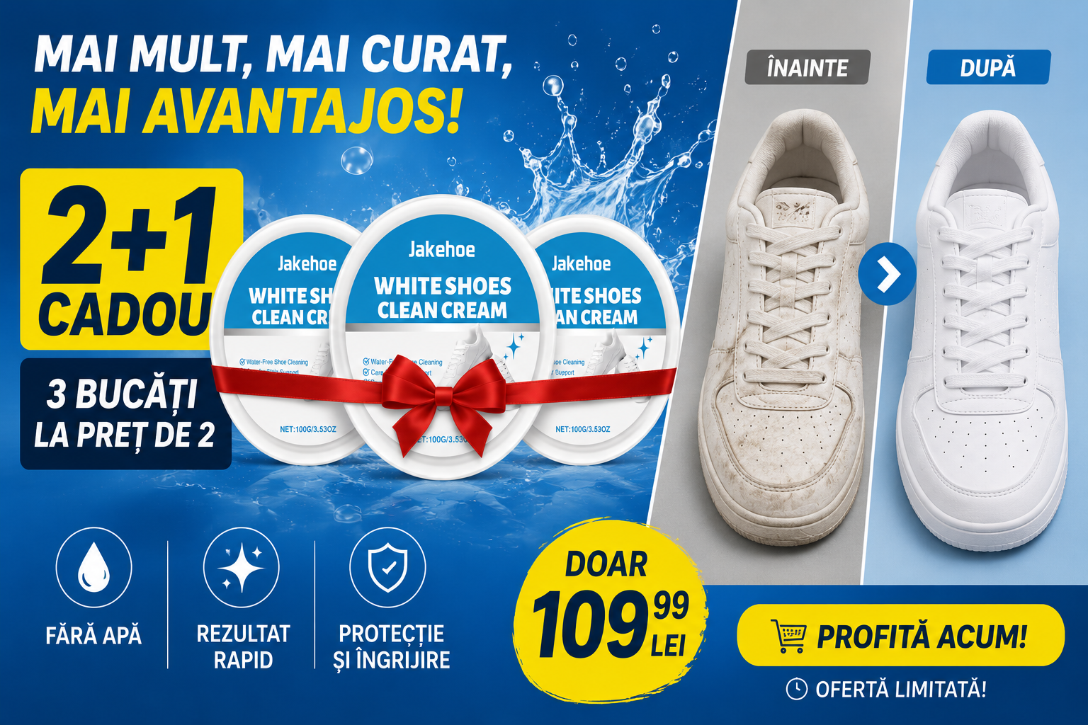 Cremă Premium pentru Curățarea Pantofilor Albi – Fără Apă, Rezultat Rapid