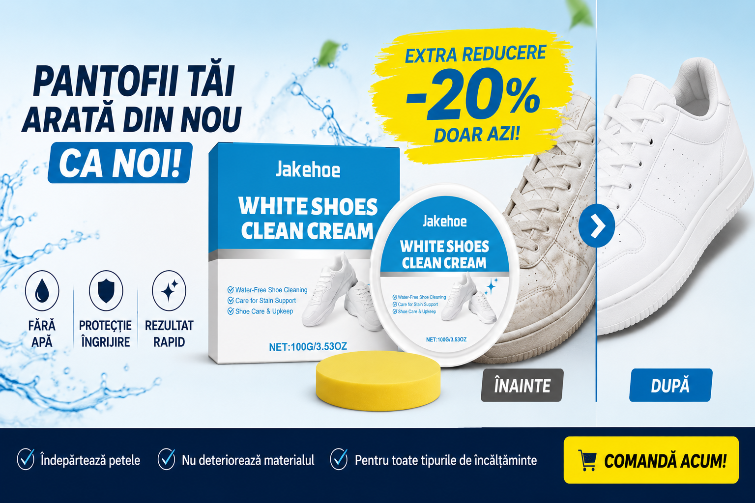 Cremă Premium pentru Curățarea Pantofilor Albi – Fără Apă, Rezultat Rapid